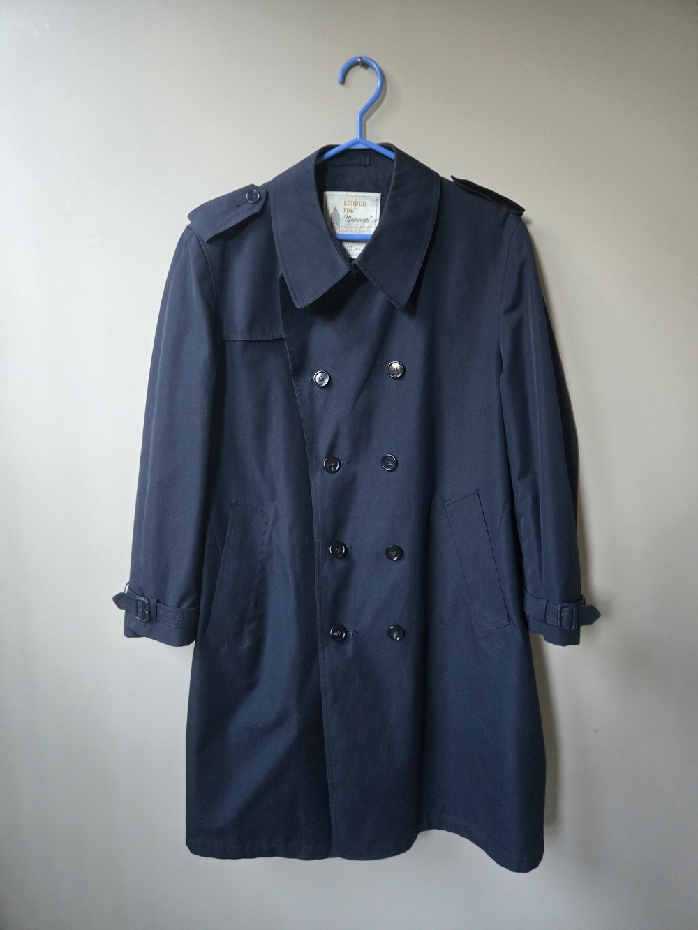 Vintage 1980s London Fog Maincoats Trench Coat Belted Navy 44 Short